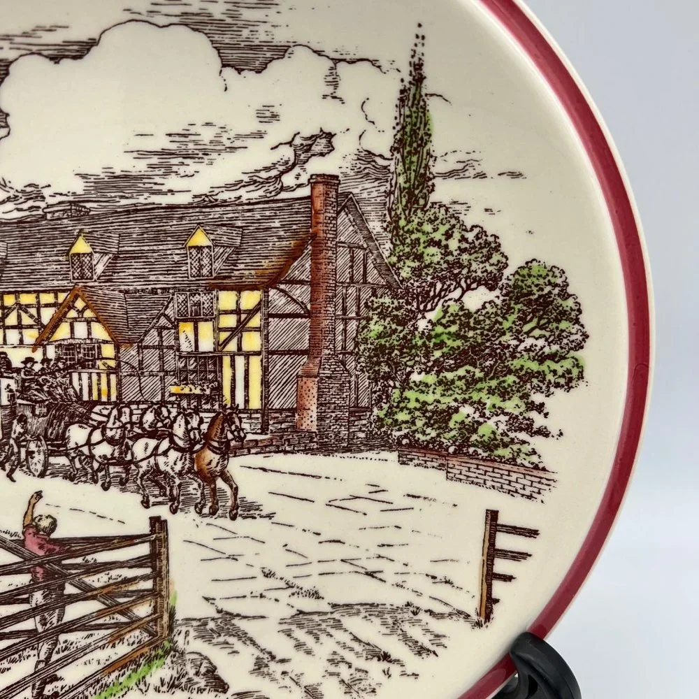 Vernon Kilns Bits of Old England Collectible Plate No 5 Horses & Carriage 8.25